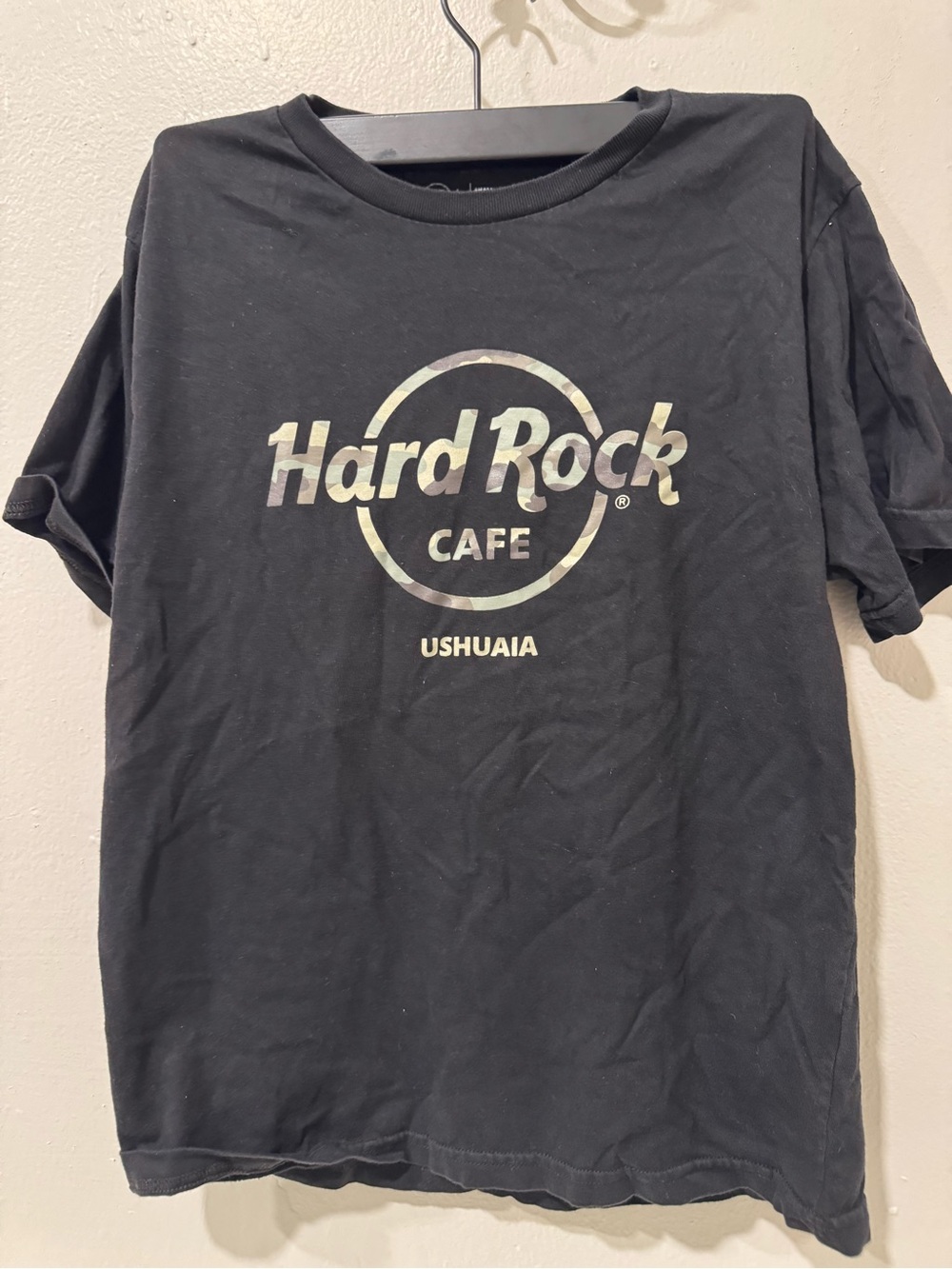 Hard Rock Cafe Black Tee with Iridescent Logo - Ushuaia